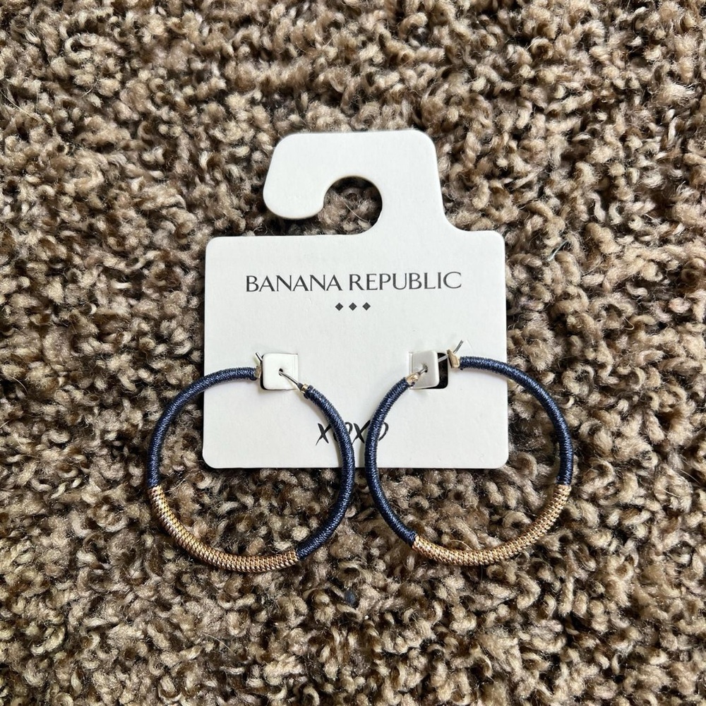Blue and gold banana republic hoop earrings